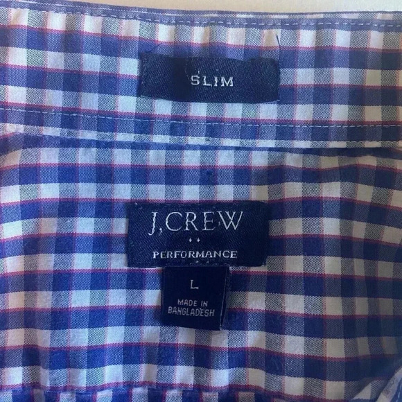 J. Crew Performance Slim Button Down Shirt Blue Red Gingham Cotton Men’s Size L - Picture 8 of 10